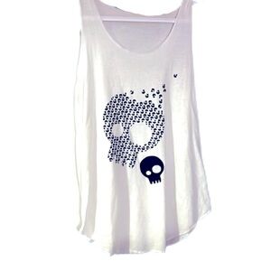 Skull Print White Tank Top
